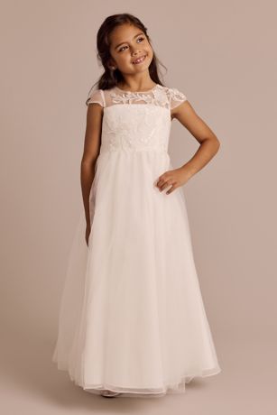 DB Studio Short Sleeve Floral Applique Flower Girl Dress